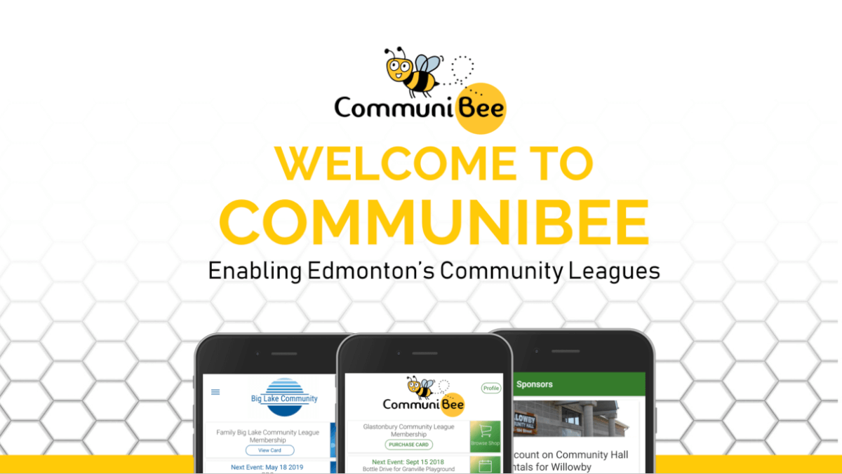 CommuniBee banner with the caption, "Welcome to CommuniBee, enabling Edmonton's community leagues."