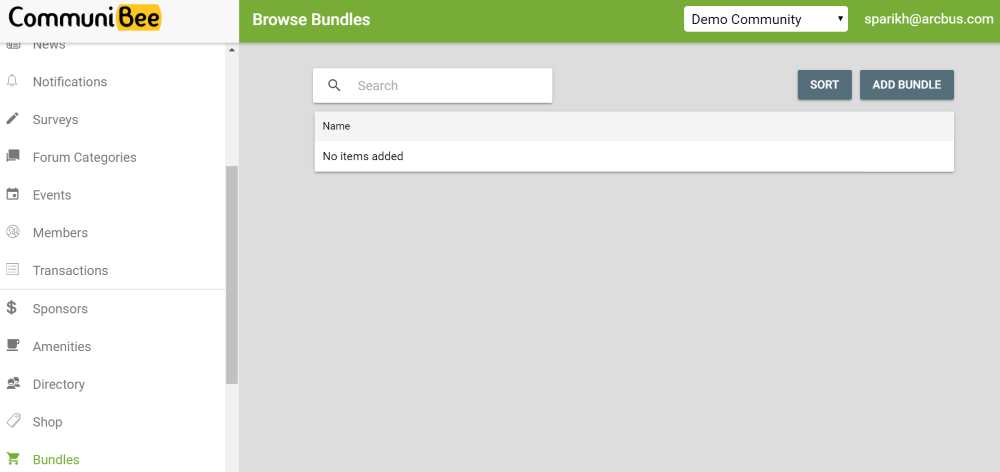 CommuniBee screen capture previewing how to view bundles associated with an account.