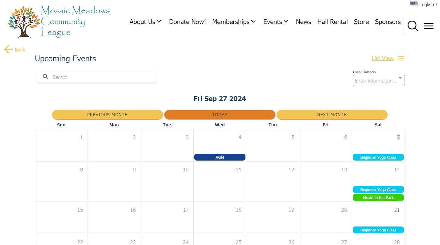 Events Calendar With Upcoming Events By Month